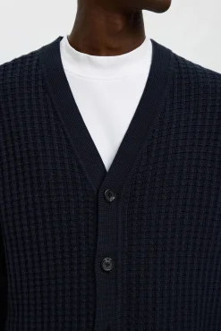 Selected Camisolas-Casaco de malha 100% algodão orgânico com gola em bico Azul