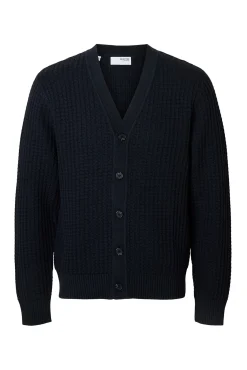 Selected Camisolas-Casaco de malha 100% algodão orgânico com gola em bico Azul