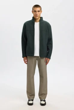 Selected Camisolas-Casaco de malha 100% lã com fecho-éclair Verde