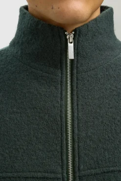 Selected Camisolas-Casaco de malha 100% lã com fecho-éclair Verde