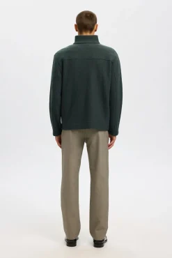 Selected Camisolas-Casaco de malha 100% lã com fecho-éclair Verde