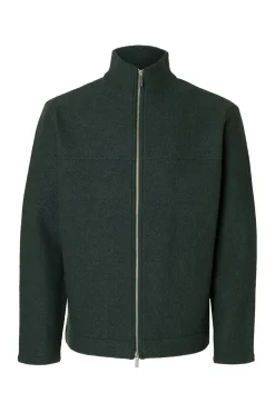 Selected Camisolas-Casaco de malha 100% lã com fecho-éclair Verde