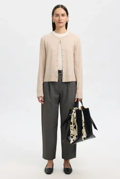 Selected Camisolas-Casaco de malha 100% lã merino. Tostado