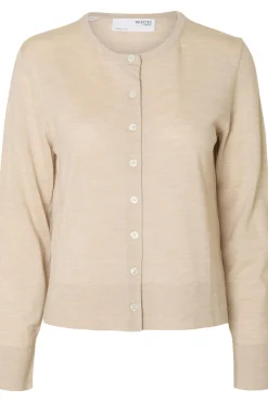Selected Camisolas-Casaco de malha 100% lã merino. Tostado