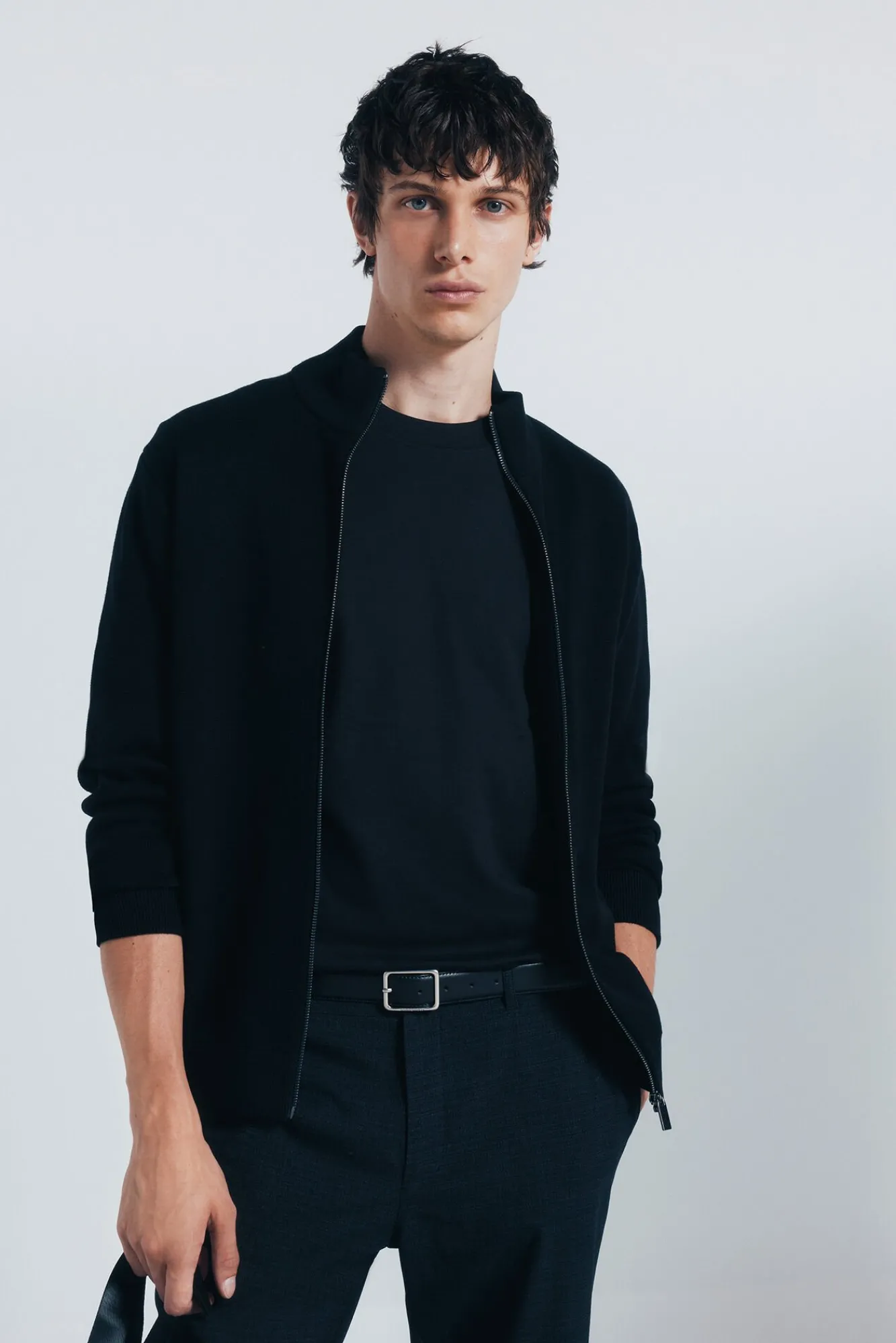 Springfield Camisolas-Casaco de malha com fecho-éclair Milano preto