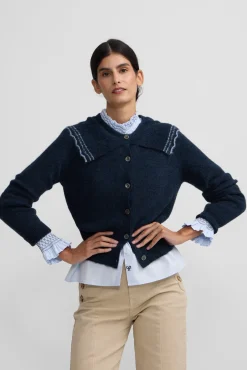 Silbon Camisolas-Casaco de malha com gola gola contrastante Azul