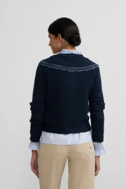 Silbon Camisolas-Casaco de malha com gola gola contrastante Azul