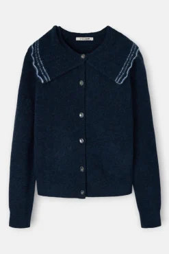 Silbon Camisolas-Casaco de malha com gola gola contrastante Azul