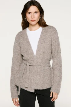 Selected Camisolas-Casaco de malha de alpaca com laçada Tostado