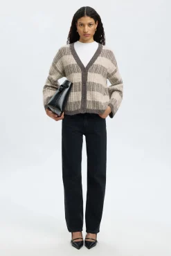 Selected Camisolas-Casaco de malha de gola em bico de alpaca e lã Cinzento