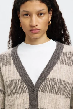 Selected Camisolas-Casaco de malha de gola em bico de alpaca e lã Cinzento