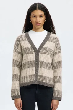 Selected Camisolas-Casaco de malha de gola em bico de alpaca e lã Cinzento