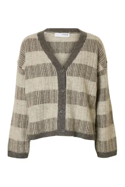 Selected Camisolas-Casaco de malha de gola em bico de alpaca e lã Cinzento