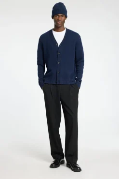 Selected Camisolas-Casaco de malha de lã com gola em V Azul