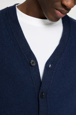 Selected Camisolas-Casaco de malha de lã com gola em V Azul