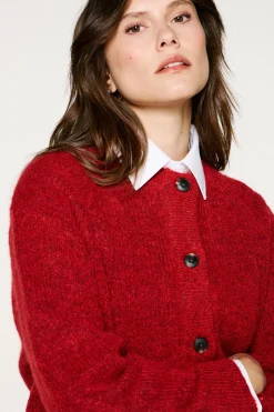 Selected Camisolas-Casaco de malha de lã e alpaca. Vermelho