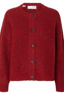 Selected Camisolas-Casaco de malha de lã e alpaca. Vermelho