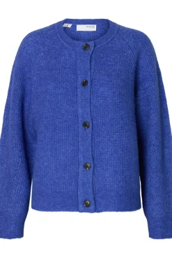 Selected Camisolas-Casaco de malha de lã e alpaca. Azul