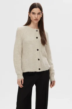 Selected Camisolas-Casaco de malha de lã e alpaca. Tostado