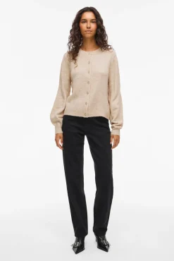 Vila Camisolas-Casaco de malha de malha com malha Tostado