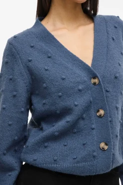 Vila Camisolas-Casaco de malha de malha com malha Azul