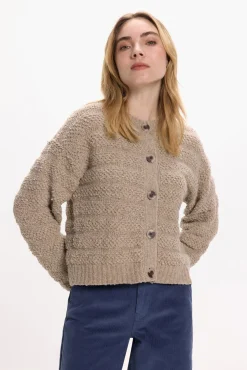 Vila Camisolas-Casaco de malha de malha com botões e lã Castanho