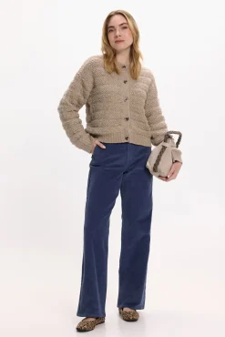 Vila Camisolas-Casaco de malha de malha com botões e lã Castanho