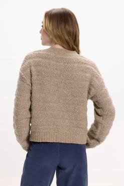 Vila Camisolas-Casaco de malha de malha com botões e lã Castanho