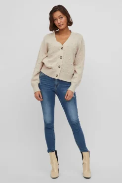 Vila Camisolas-Casaco de malha de malha com malha Tostado