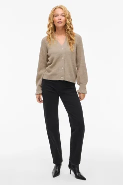 Vila Camisolas-Casaco de malha de malha com punhos franzidos Castanho