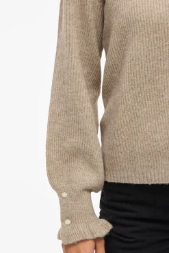 Vila Camisolas-Casaco de malha de malha com punhos franzidos Castanho