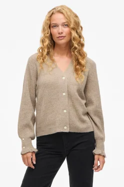 Vila Camisolas-Casaco de malha de malha com punhos franzidos Castanho