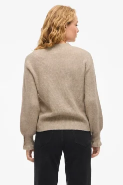 Vila Camisolas-Casaco de malha de malha com punhos franzidos Castanho