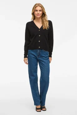 Vila Camisolas-Casaco de malha de malha com botões e viscose Preto