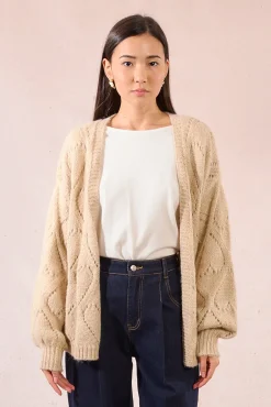 Molly Bracken Camisolas-Casaco de malha de manga comprida em malha com detalhe de coração Tostado