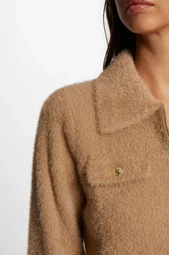 Morgan Camisolas-Casaco de malha de manga comprida com gola de lapela Tostado