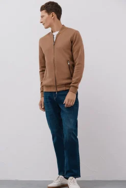 Cortefiel Camisolas-Casaco de malha gola bomber Tostado