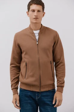 Cortefiel Camisolas-Casaco de malha gola bomber Tostado