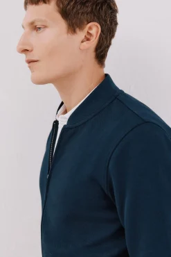 Cortefiel Camisolas-Casaco de malha gola bomber Azul