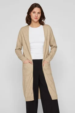 Vila Camisolas-Casaco de malha longo de malha com viscose Castanho