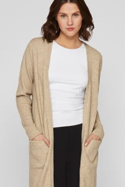 Vila Camisolas-Casaco de malha longo de malha com viscose Castanho