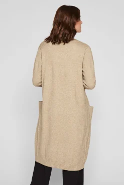 Vila Camisolas-Casaco de malha longo de malha com viscose Castanho