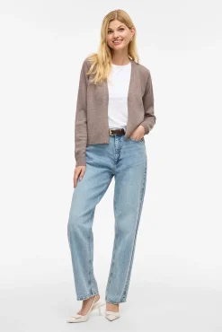 Vila Camisolas-Casaco de malha longo de malha com viscose Tostado