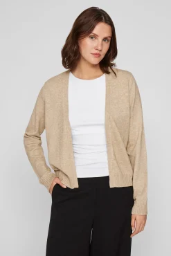 Vila Camisolas-Casaco de malha longo de malha com viscose Castanho