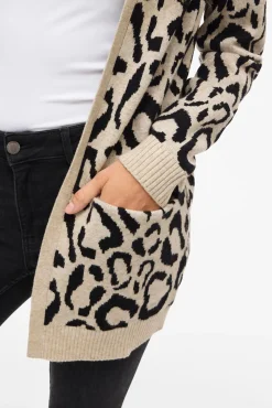 Vila Camisolas-Casaco de malha midi de viscose estampado Castanho