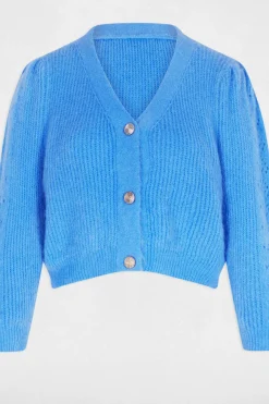 Morgan Camisolas-Casaco de malha slim fit com gola em V Azul