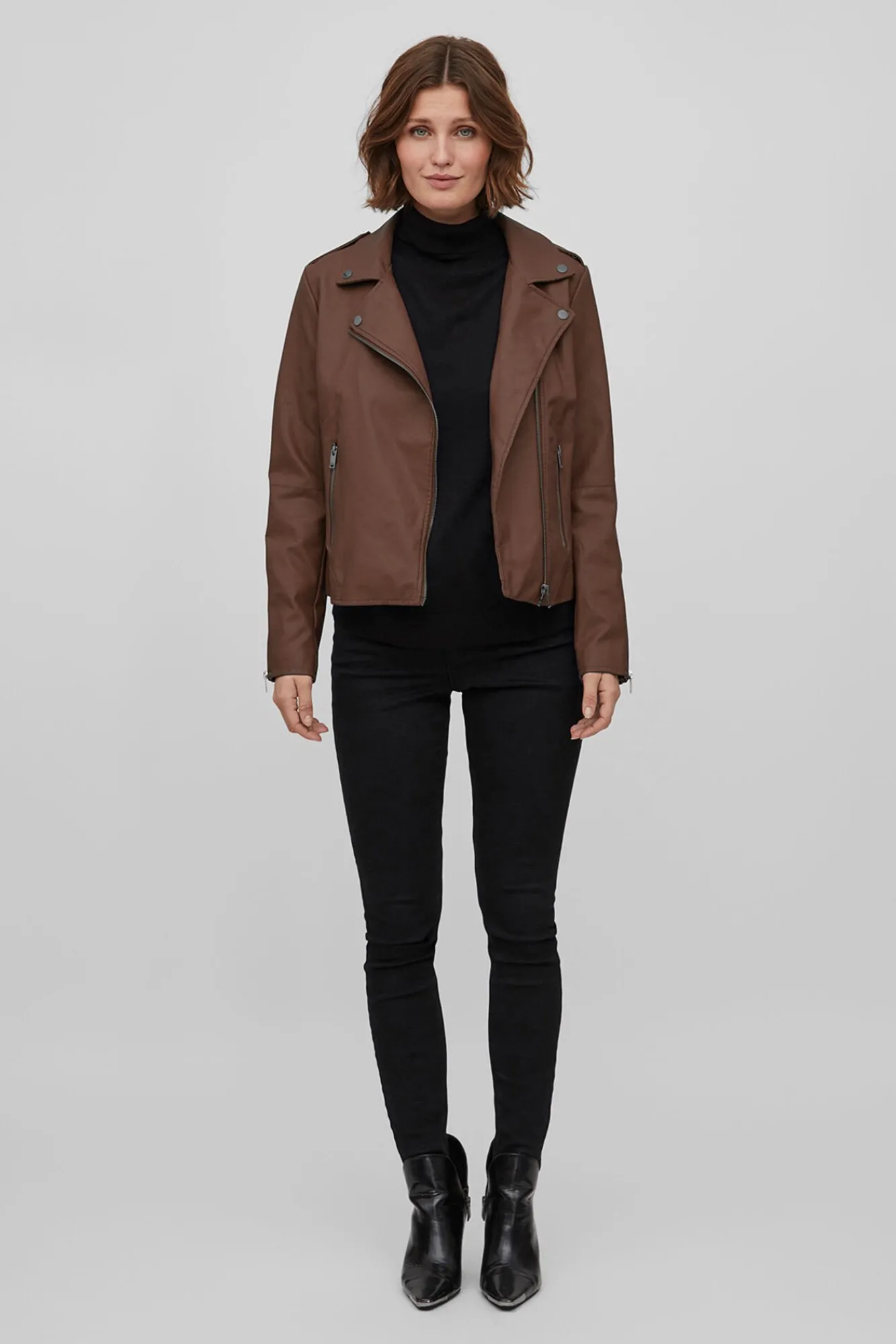 Vila Sobretudos|Casacos-Casaco de motociclista de couro sintético Castanho