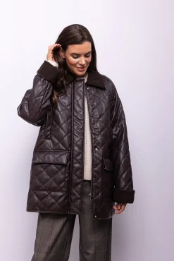 Object Sobretudos|Casacos-Casaco de pele sintética sobretudo Castanho