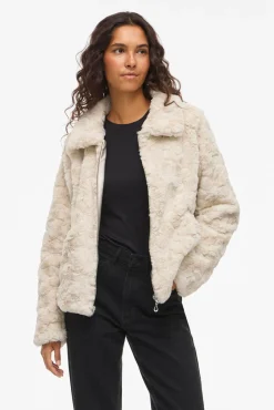 Vila Sobretudos|Casacos-Casaco de pele sobretudo com fecho-éclair Tostado