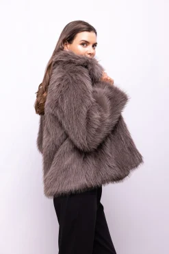 Object Casacos-Casaco de pele sobretudo com lapelas Cinzento